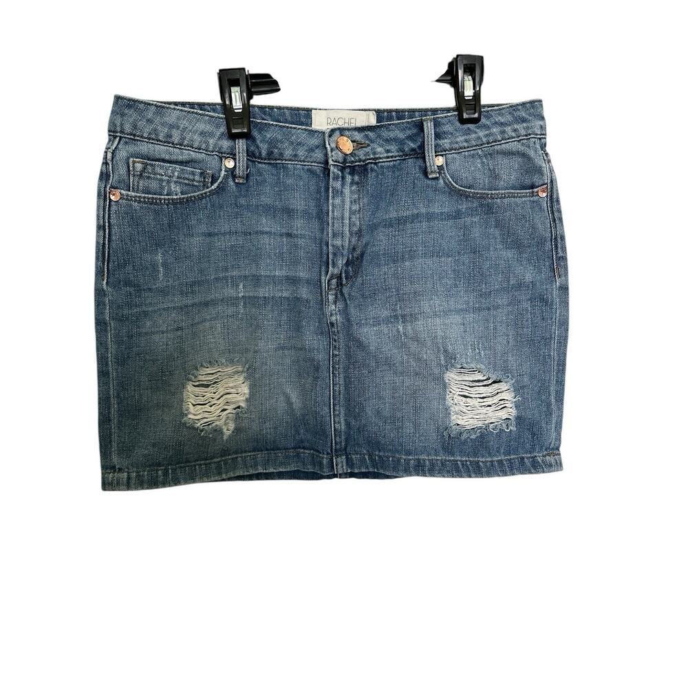 Rachel Roy Denim Jean Skirt Patchwork Distressed Mini Blue Cotton Women’s 26